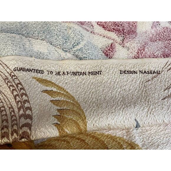 Vintage 2 Pc Barkcloth Fabric 38x46 Tropical Design Nassau Print 1940s NOS - Picture 3 of 5